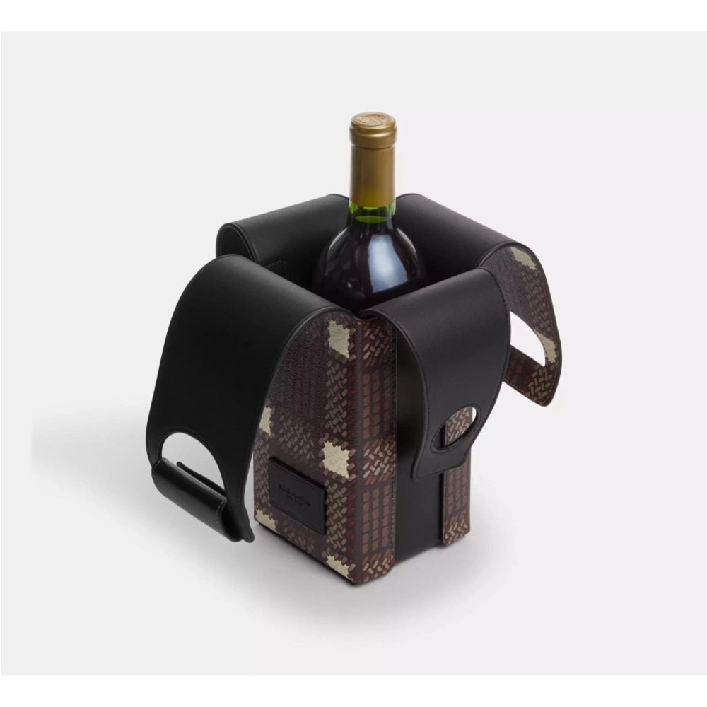 Coach bougie Elegant brushed plaid Wine Bottle Holder carrier NEW unused - Picture 5 of 7